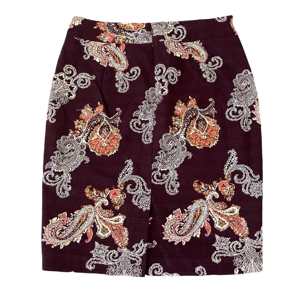Ann Taylor Women's Burgundy Paisley Fully Lined Pencil Retro Cotton Skirt SZ 6 - Picture 3 of 11